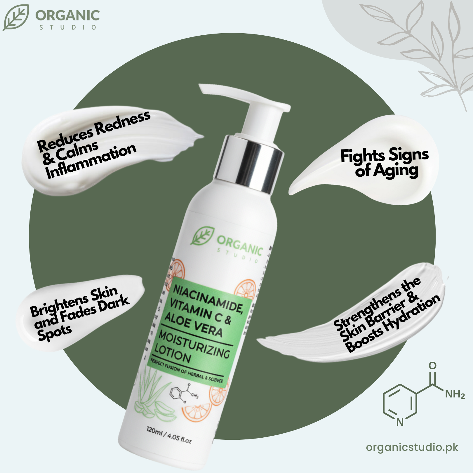 Body moisturizer lotion for dry skin with aloe vera and niacinamide