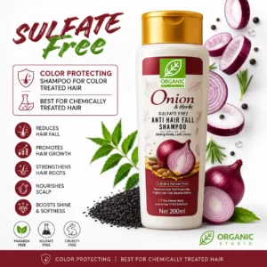 Organic Studio Onion Sulfate-Free Shampoo 200ml for hair fall control, color-treated, chemically treated, dry and damaged hair in Pakistan