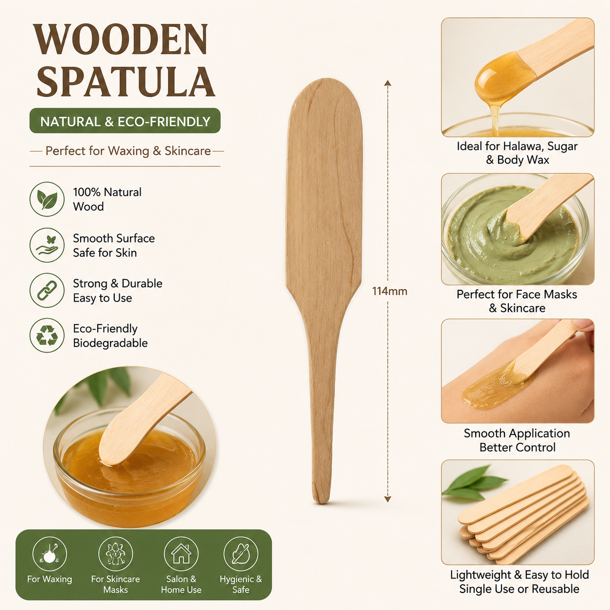 wooden spatula for halawa wax application hair removal tool