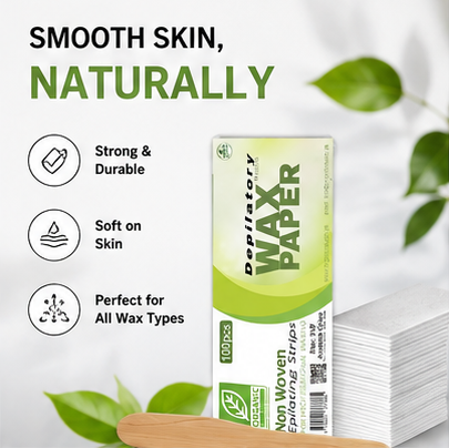 Waxing strips placed in clean bathroom skincare setup