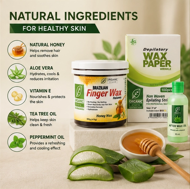 Organic Studio Salon Style Wax Kit featuring natural honey wax and aloe vera after-wax care