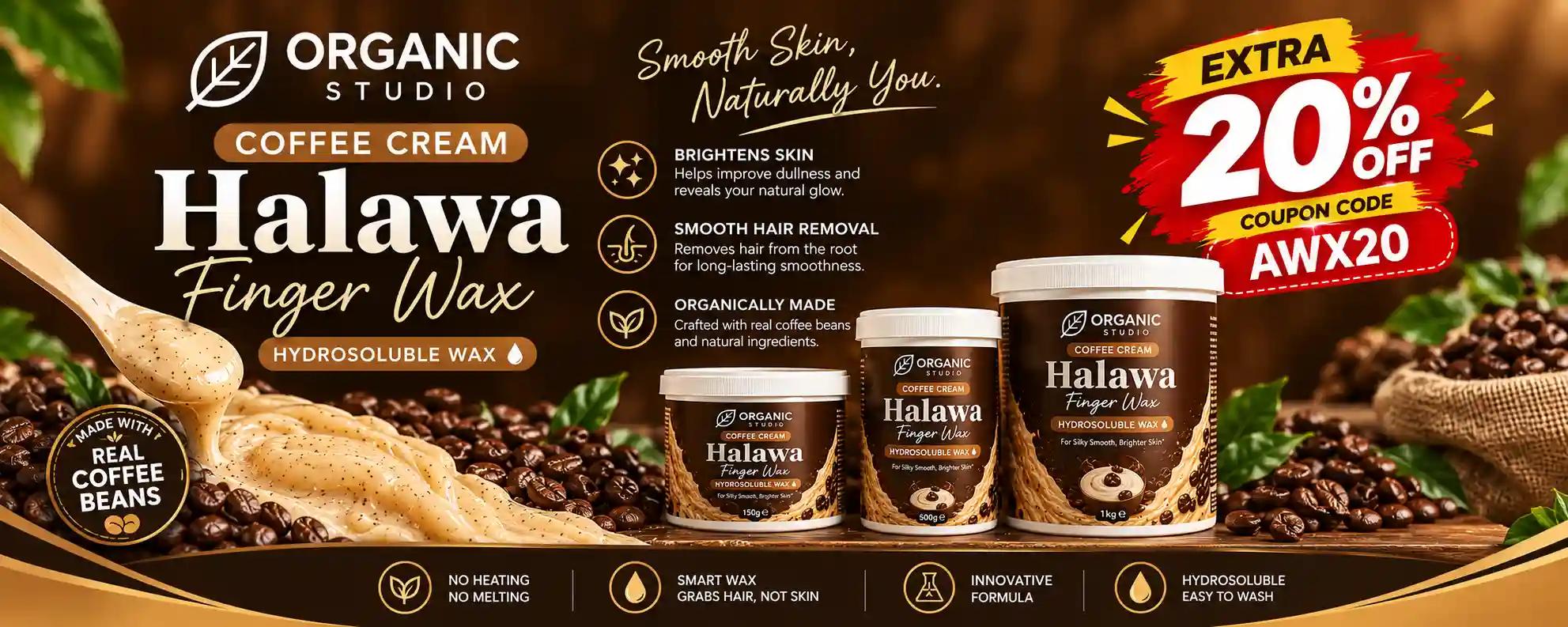 Organic Studio Coffee Cream Halawa Wax 20 percent off